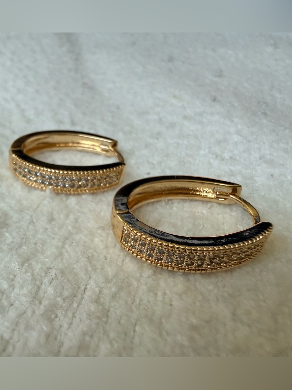 Gold Tone Pave Oval Hoop Earrings